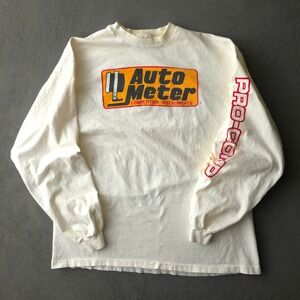 Vintage 90s Hanes White Long Sleeve T-shirt XL Auto Meter Racing Pro-Comp